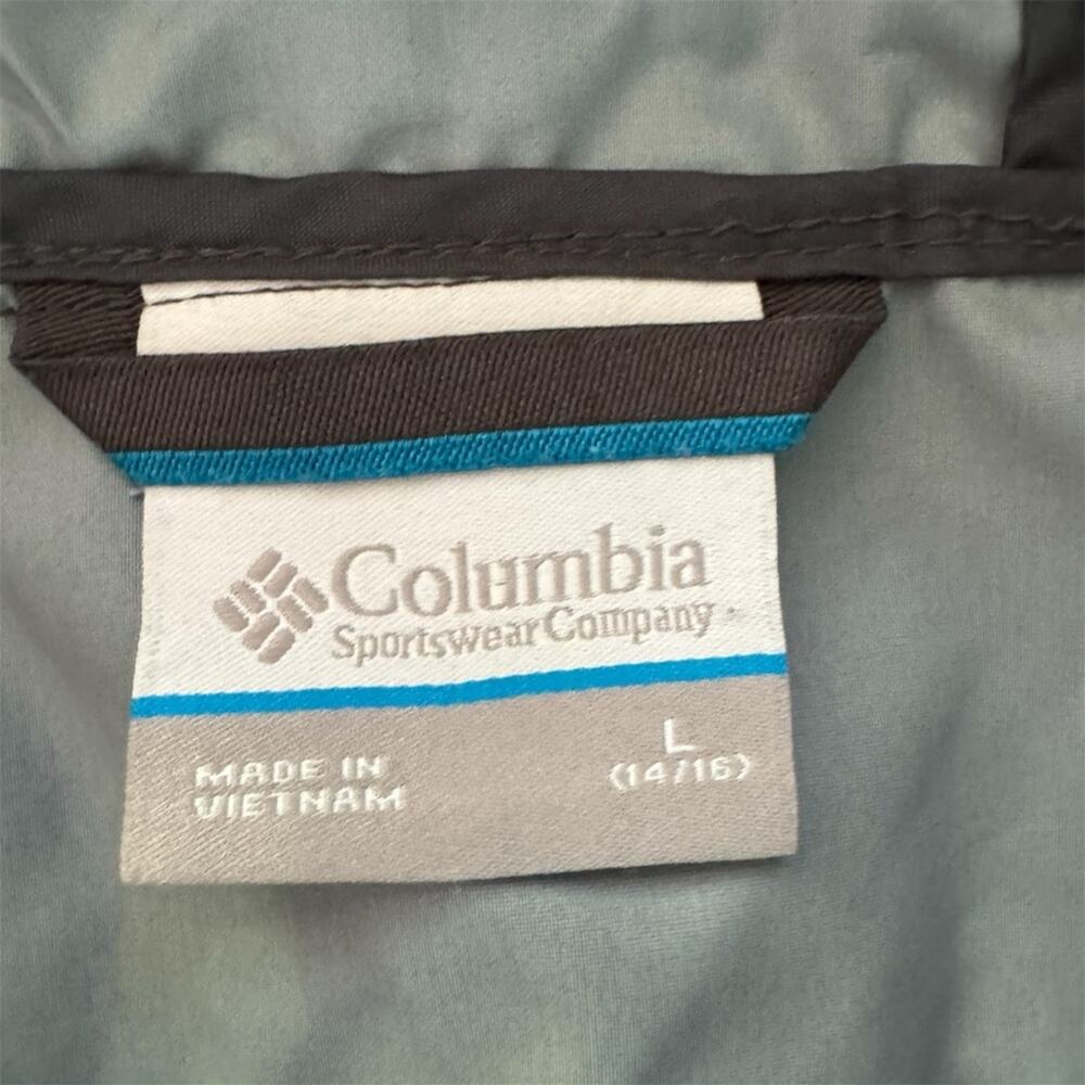 Columbia Kids’ Lime Green Charcoal Hooded Lightweight Jacket Wind Rain L 14/16 - Picture 9 of 9